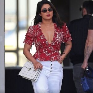 Reformation Caprice Red Wrap Blouse